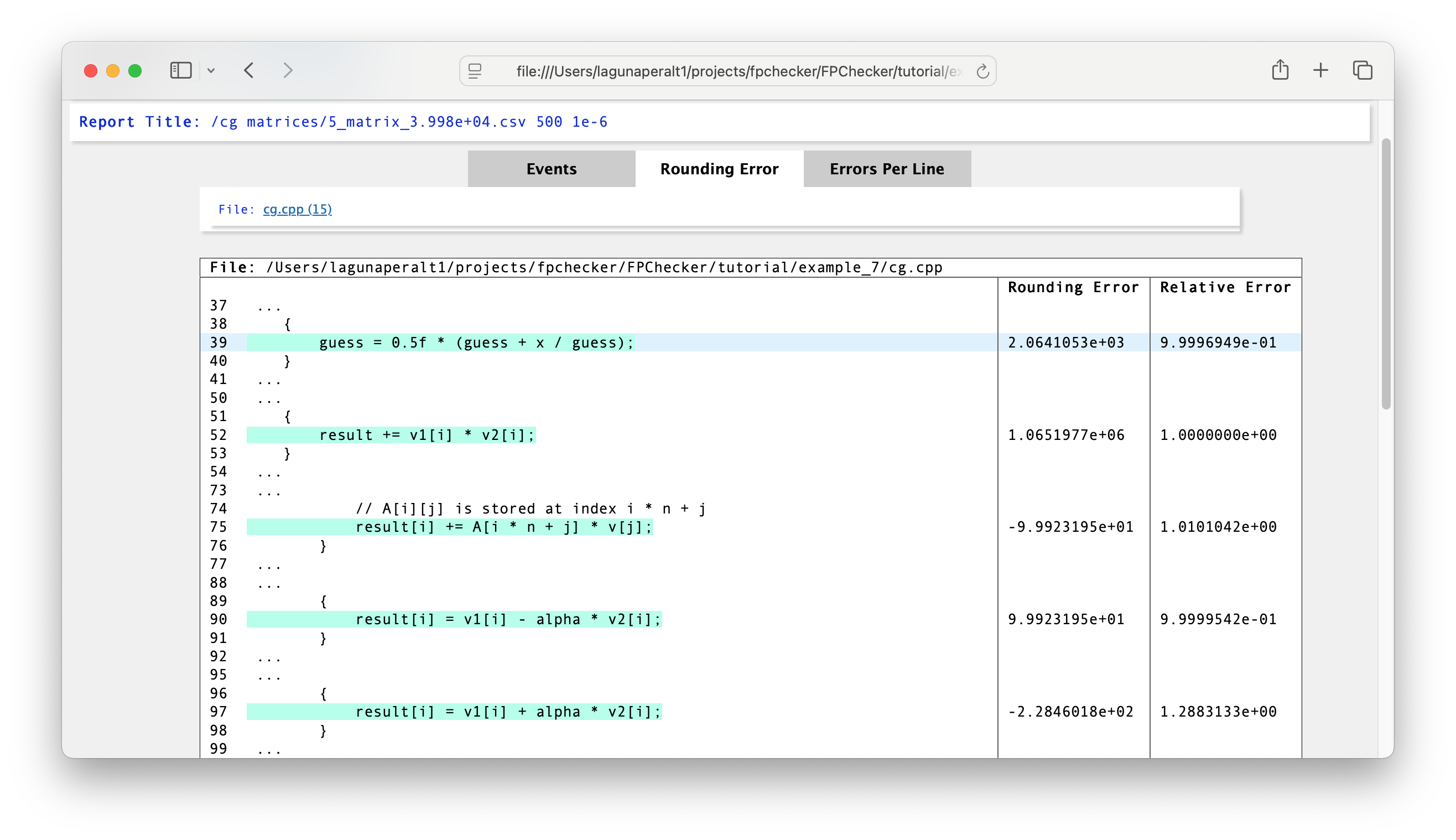FPChecker rounding error report example